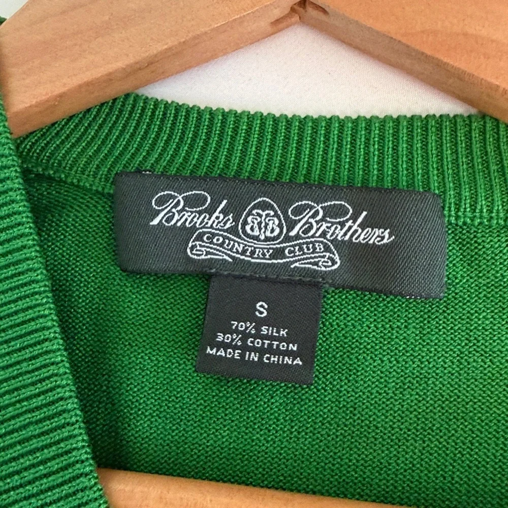 Brooks Brothers Green Cotton Silk blend V neck Sweater Mens S top pullover